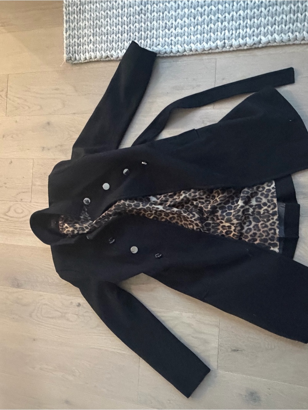 Express Black Trench Coat with Leopard Print Lining